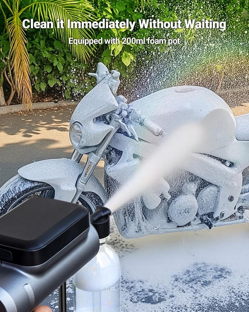 SEALIGHT Foldable Cordless Pressure Washer, 300 PSI Portable Power Washer with 4.0Ah Battery 5-in-1 Nozzle Type-C Charging Battery Operated Power Washer for Cars, Bicycles, Camping and Patio - Image 4